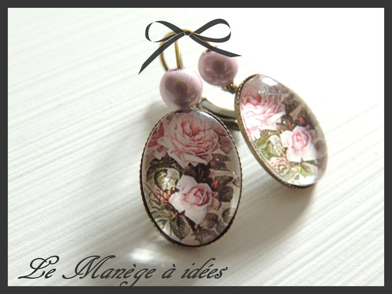 Boucles D'oreilles Dormeuse Bouquet De Roses, Classique,Rétro. image 8