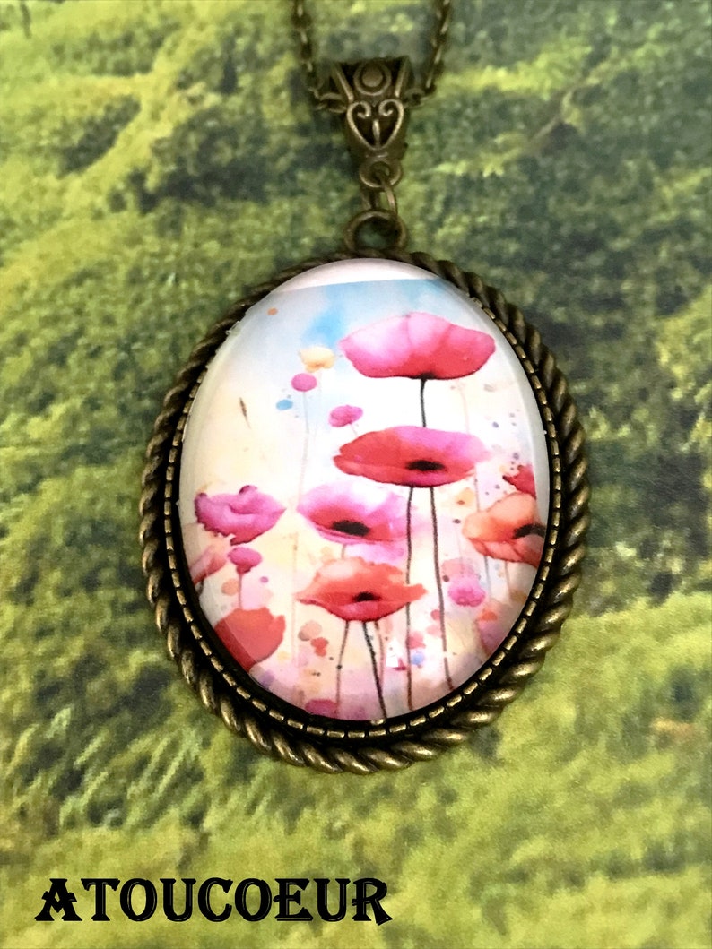 Cabochon long necklace necklace, An air of Spring, romantic vintage baroque. image 2