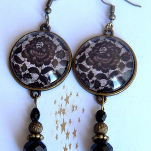 Boucles D'oreilles Pendantes , Mon Arabesque en Noir, Romantique. image 6