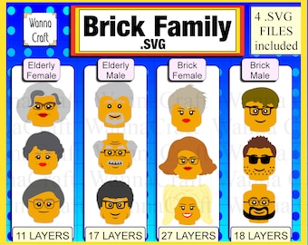 BRICK FAMILY. Digital Cut File, Mix-&-Match to print or cut your custom design for t-shirt, birthday party, or vacation