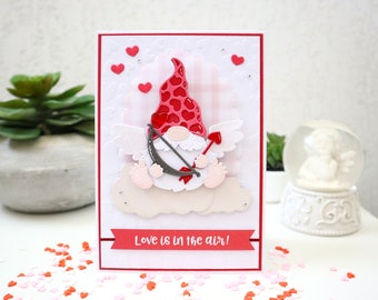 St Valentin, Cupidon, coeurs, amour, Gnome, Carte déclaration amour, carte de voeux originale 3D, carte faite main, Carterie et papeterie