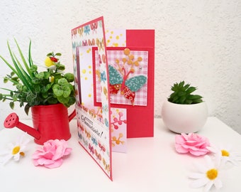 Original birthday card, butterflies, woman's birthday, accordion card, original handmade card, card making and stationery