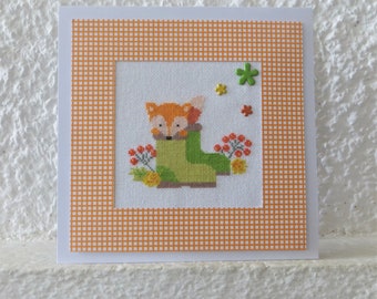 Hand embroidered birthday card: Spring Fox - Birthday - Mother's Day - All occasions