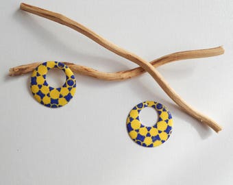 X 2 round sequins Creole yellow and dark blue 23 mm