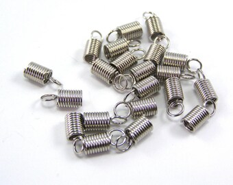 Set of 10 tips for cord 2.5 to 3.2 mm 10 mm Silver Spring ring