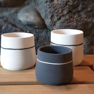 Black & White Stripes - Handmade Ceramic Succulent Pots Set of Three Clay Pottery Planters for Succulents, Black and White Indoor Plant Pot