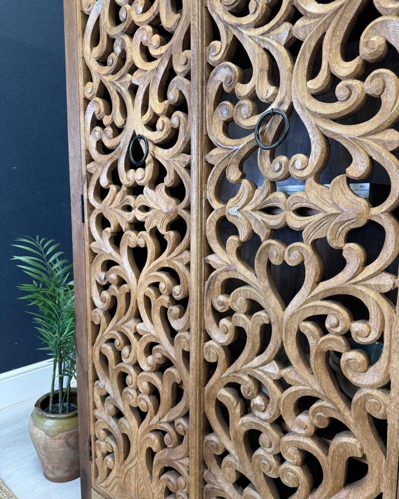 Handcarved Mango Wood Armoire Natural Polished Finish Etsy UK