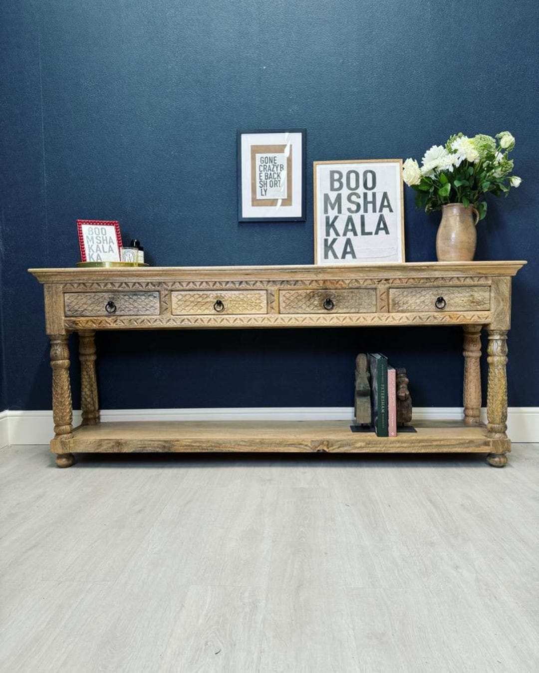 Hand-carved Mango Wood Console Table With Four Drawers - Etsy