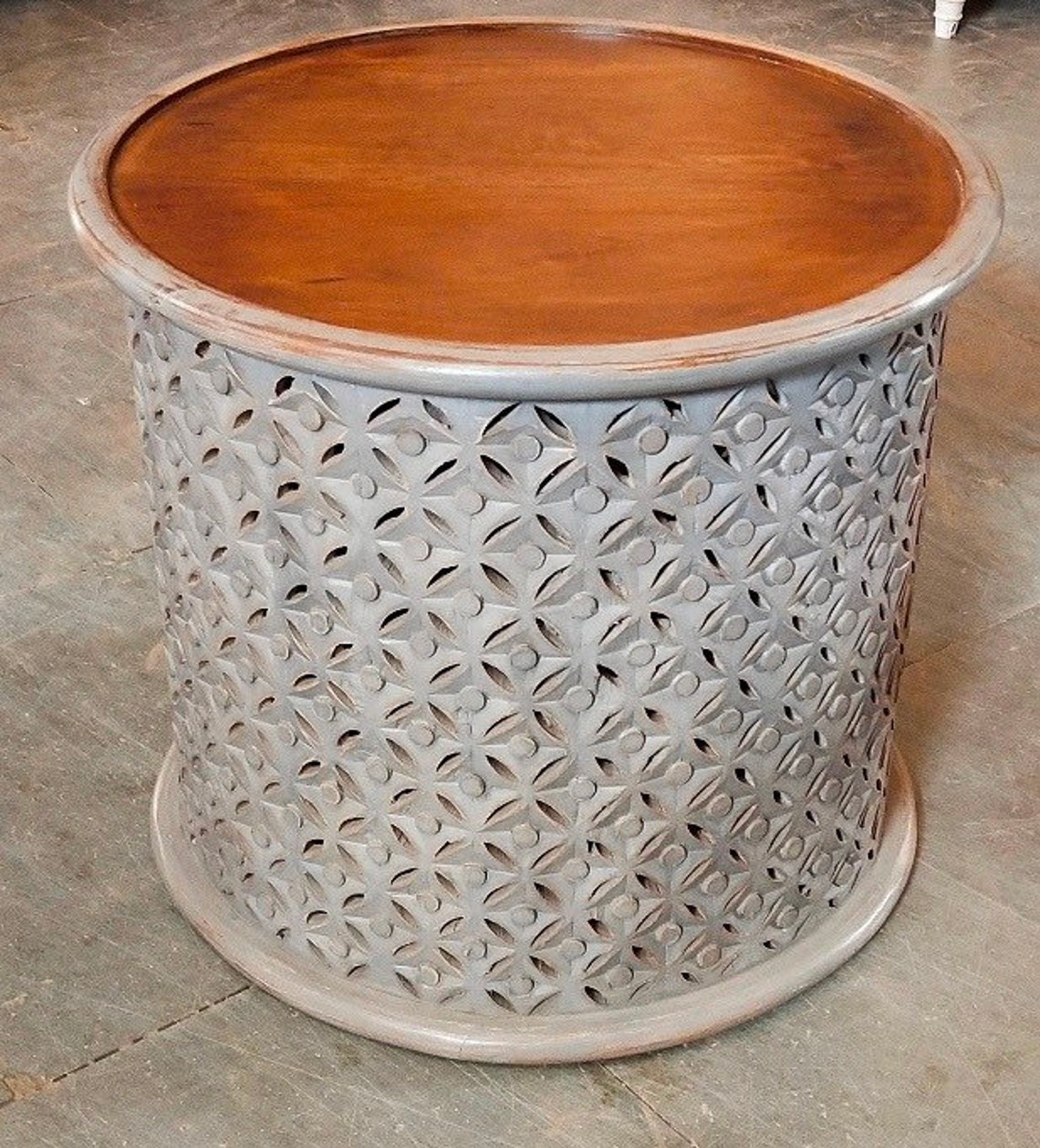 Carved wooden round side table Etsy