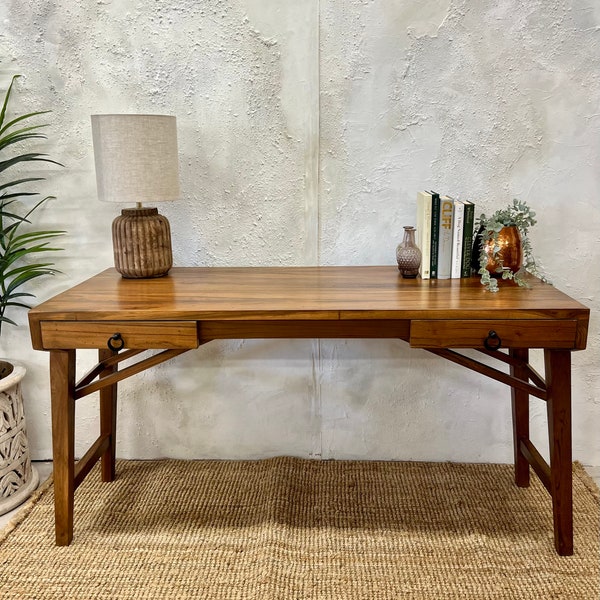 Simple trestle legs table/desk made from teak wood