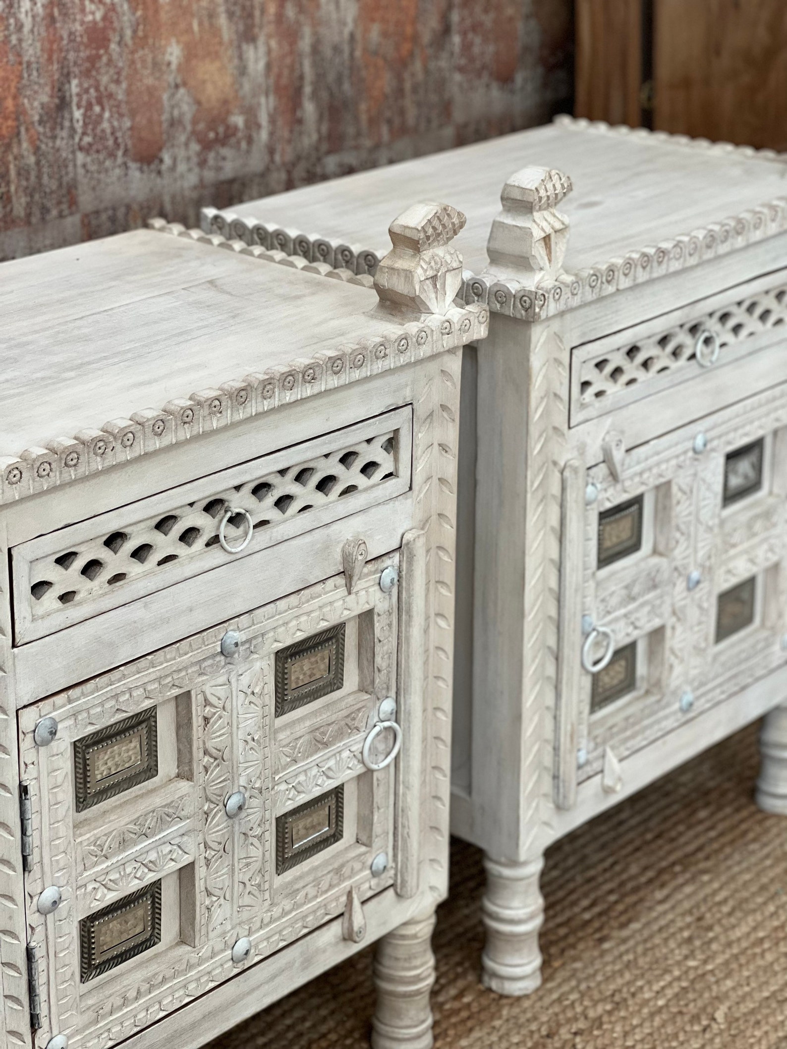 Pair of Vintage Indian Bedside Tables Etsy