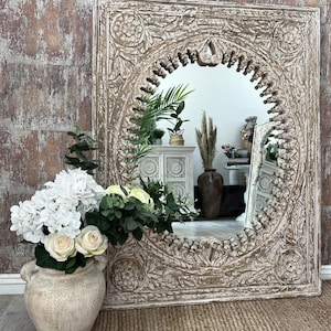 Beautiful handmade Indian mirror made from vintage printing blocks