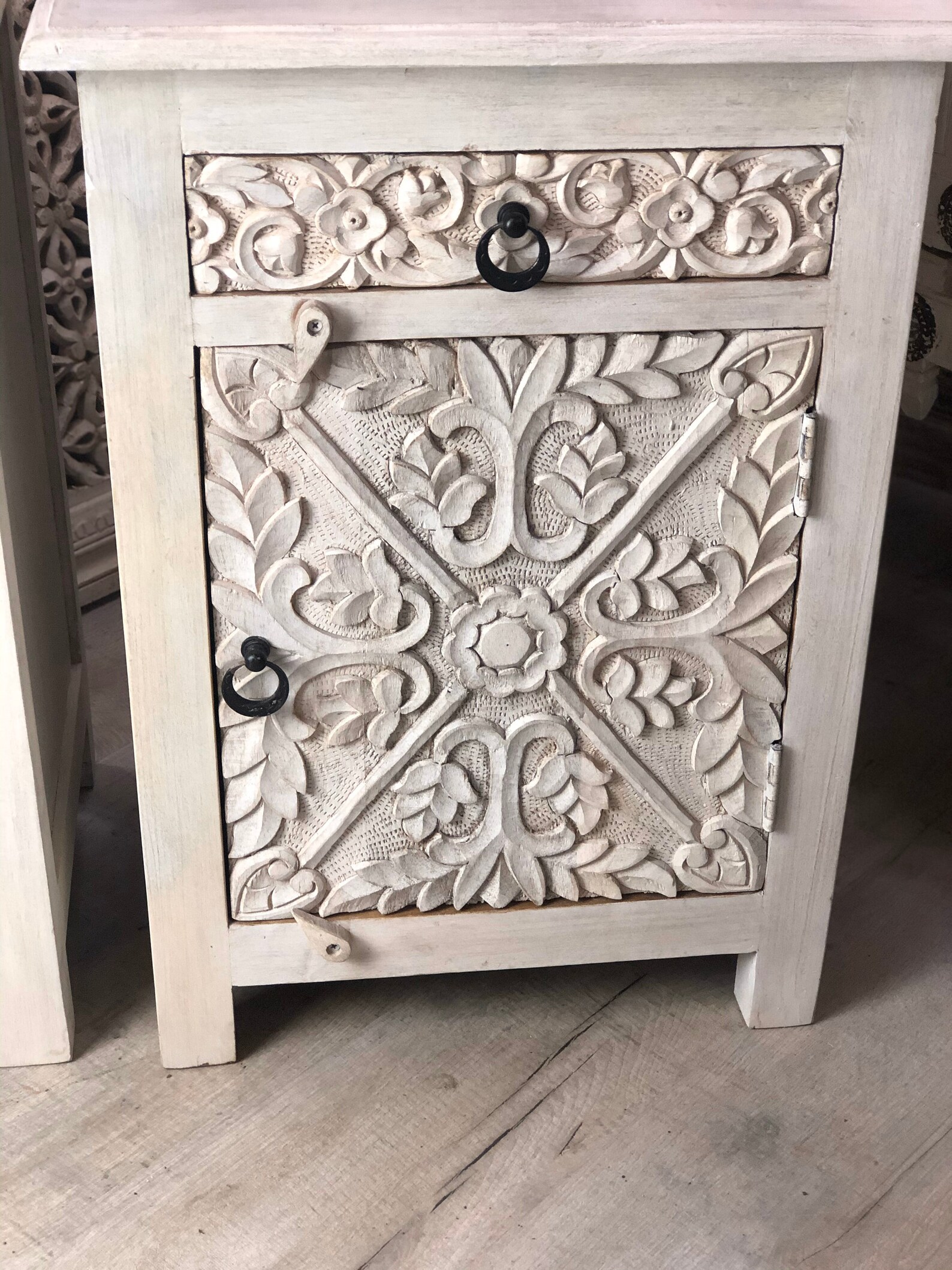 Pair of carved bedside tables Etsy