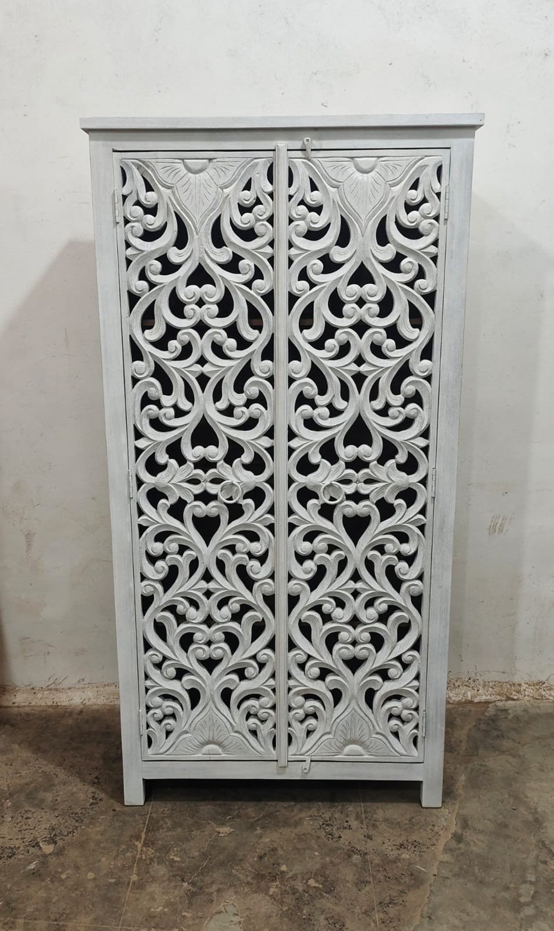 Beautiful Whitewashed Carved Armoire/ Etsy