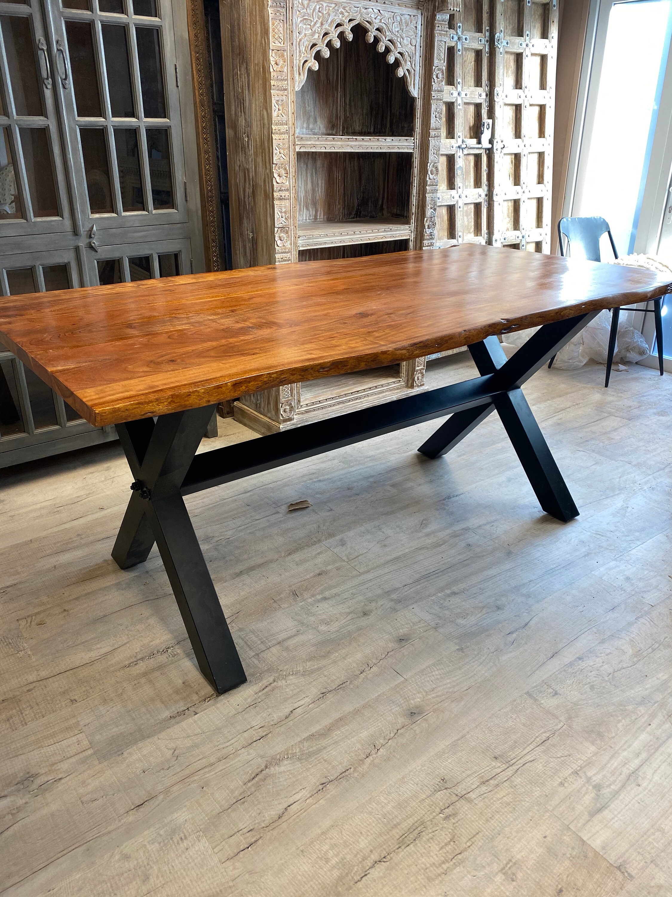 Live edge mango wood trestle table Etsy
