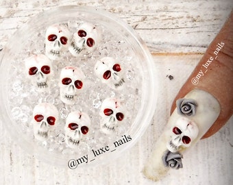 Skull nail charm, Skull nail art, Halloween Nail art, 3D nail charms, nail technician gift, Nail addict, Spooky nails, Gothic Nails, Scary