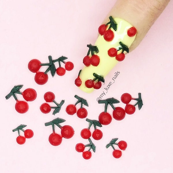 3D Acrylic Cherries, 3D Cherry Nail Art, Nail Charms, Nail Decoration, Kawaii,  Fruit nails, Sweet nails, nail addict gift