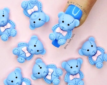 Blue Nail Art 3D Teddy Bear Blue 3D Bears 3D Teddies | Nail Art | Nail Charms | Nail Decoration | Kawaii | Craft | Decor