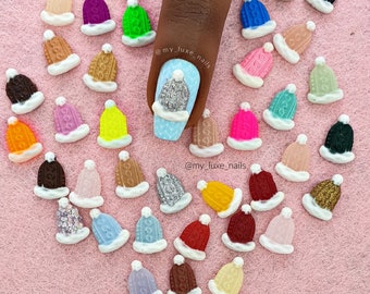 Christmas Nail Art Acrylic 3D Winter Sweater Hats Beanie | xmas | Festive | Nail Art | Nail Charms | Nail Decoration | red white snow