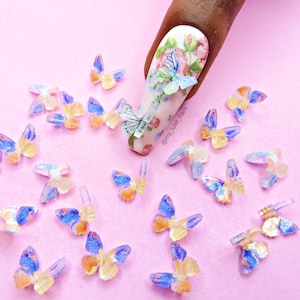Nail Art 3D, Yellow Orange Blue Butterfly, 3D Butterflies, Resin, Bugs, Nail Art, Nail Charms, Nail Decoration, Kawaii, Craft, Decor