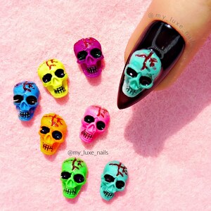 3D Skulls Nail Art Acrylic Neon Halloween | Scary | Spooky | Nail Art | Nail Charms | Nail Decoration | Goth