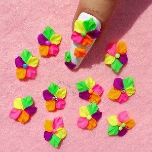 3D Flower Nail Art Acrylic 3D Flowers 3D Flat Flowers Neon Nail Art Nail Charms Nail Decoration | Pastel | Rainbow | Crystals | Pearls