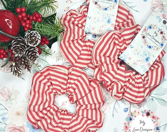 xmas scrunchies, candy cane scrunchie, Scrunchies uk, hair accessories for girls, stocking fillers for girls, gift for girlfriend, handmade