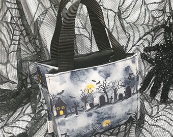 Halloween Graveyard Tote bag, Mini Tote Bag, Gifts for Halloween, Gothic Gifts, Halloween Accessories, Halloween Treats,Trick or Treat Bag