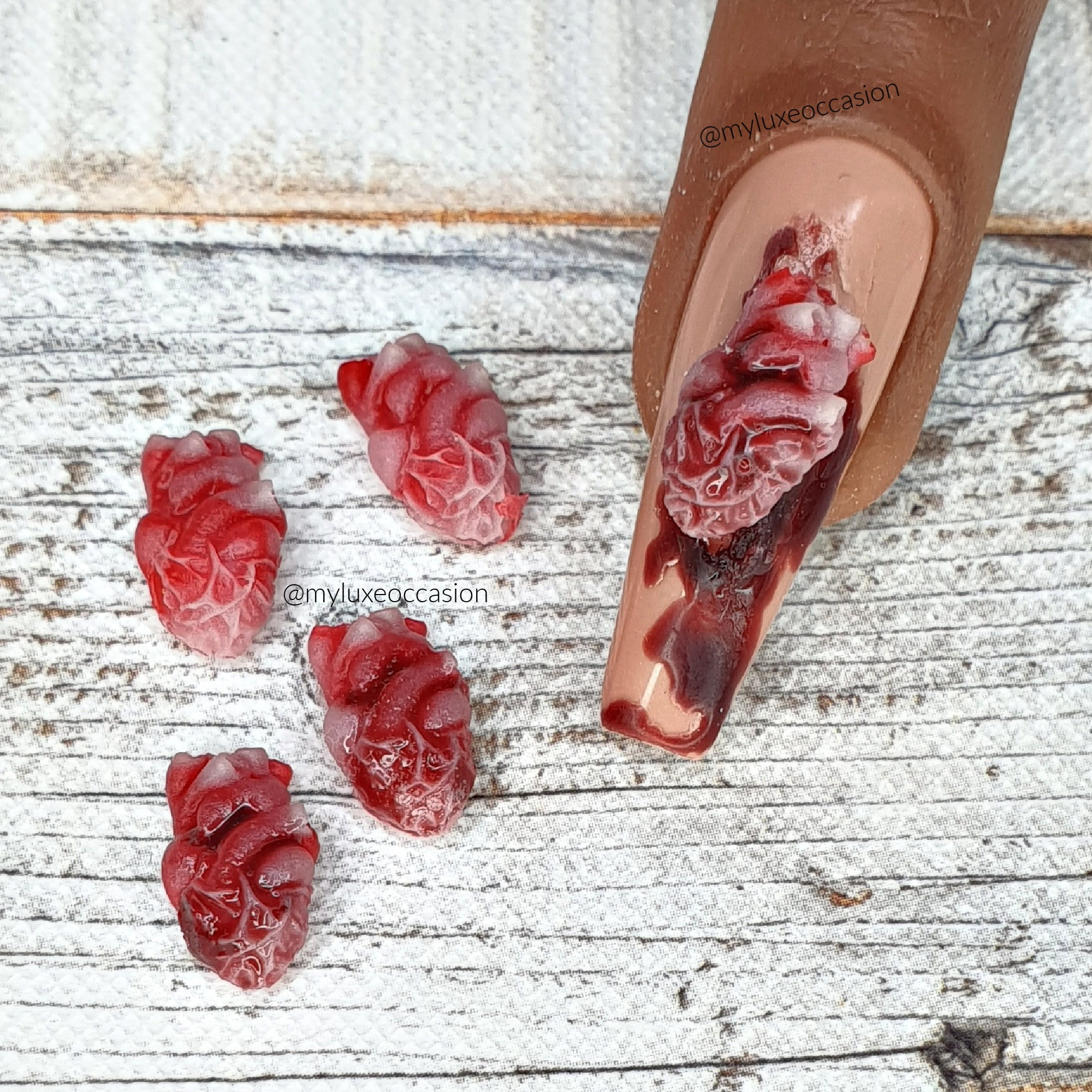 3D Nail Art, Bloody Heart Charms, Realistic Charms, Goth Nail Charms, Nail Art, Nail Charms, Nail Decoration, Halloween, Spooky, Scary, Goth