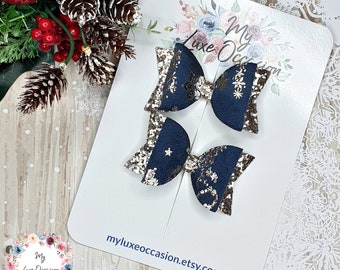 Navy Pigtails , Navy bow, Christmas piggie bows, Girls christmas pigtails, hair clips, festive hair slides, stocking filler for toddlers