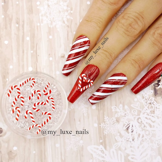 Nail Art 3D Candy Canes Christmas Leaf Roses Flowers Nail Art Nail Charms  Nail Decoration Kawaii 