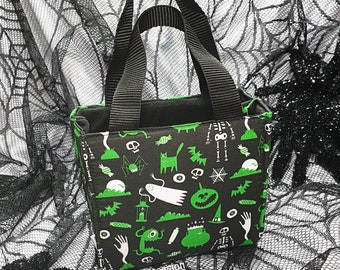 Halloween Green and Black Tote bag, Mini Tote Bag, Gifts for Halloween, Gifts for them, Halloween Accessories, Trick or Treat Bag, Spooky