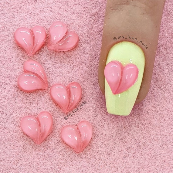 Heart Nail Art, Valentine Nails, 3d Nail Art, 3d Nail Charms, Pink