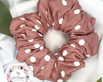 Pink Polka Dot Scrunchie, hair accessories, Gifts for girls, Gift for girlfriend, Hair Ties, Hair Bobble, for long hair, Thick Hair