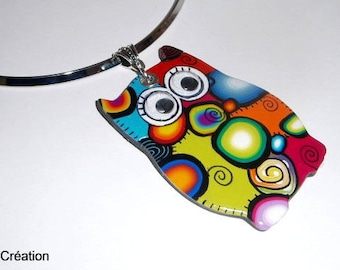 colorful little OWL necklace polymer clay