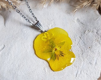 Crystallized pansy flower pendant. Sold alone or with a chain. Dried flower pendant. Mother's Day gift