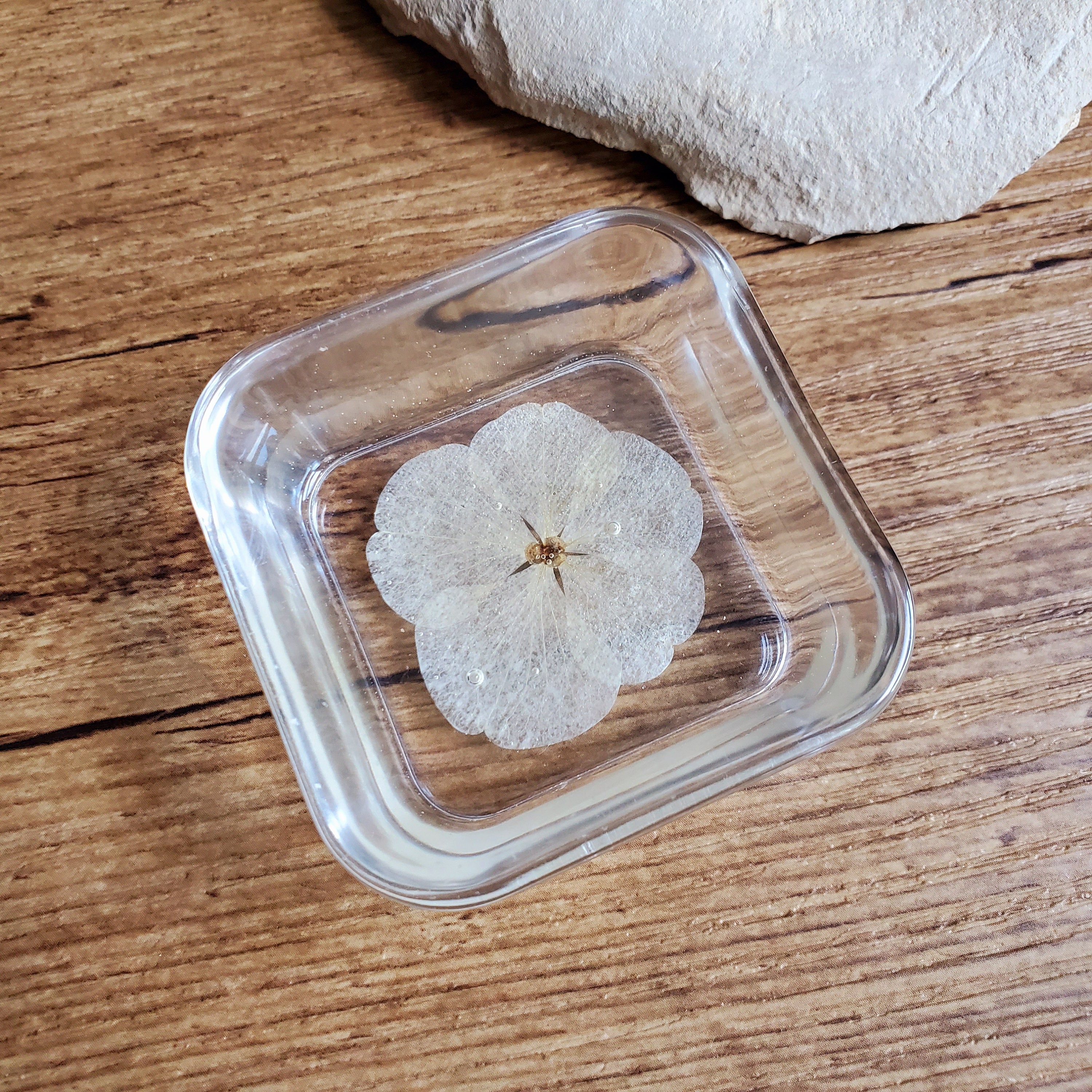 Coupelle Carrée en Résine et Fleur Séchée d'hortensia. Coupelle Fleurs Séchées. Fleurie. Cadeau Fête