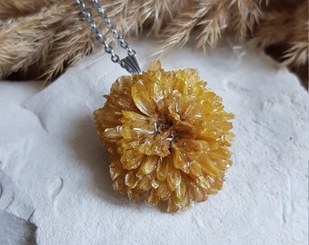 Whole crystallized dried Chrysanthemum flower pendant. Sold alone or with a chain. Mother's Day gift
