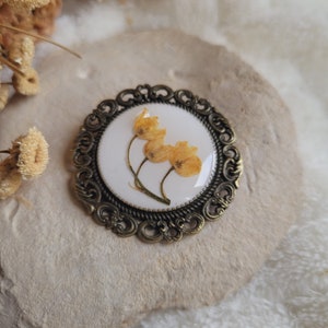 Dried Lily of the Valley flower brooch. Dried flower brooch. Vintage baroque brooch.