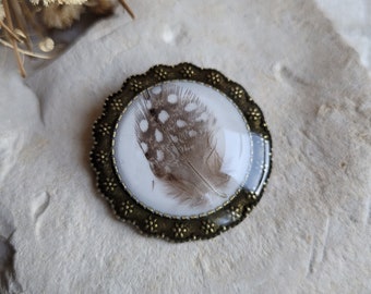 Natural Rooster feather brooch. Vintage baroque brooch. Mother's Day gift