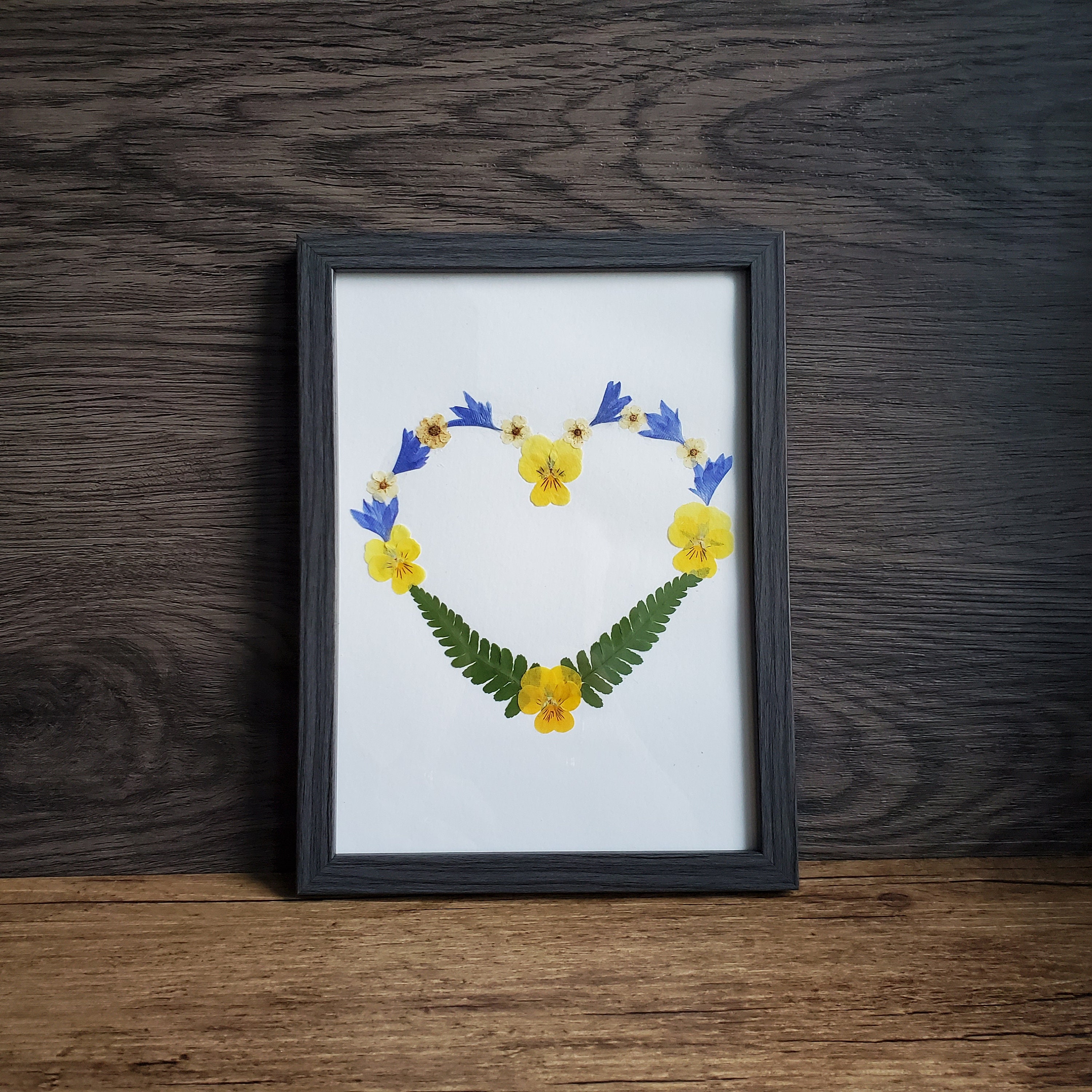 Cadre Fleurs Séchées Naturelles Motif Coeur. Cadre Rectangle 13 X 18 cm. Décoration Séchées. Cadeau 