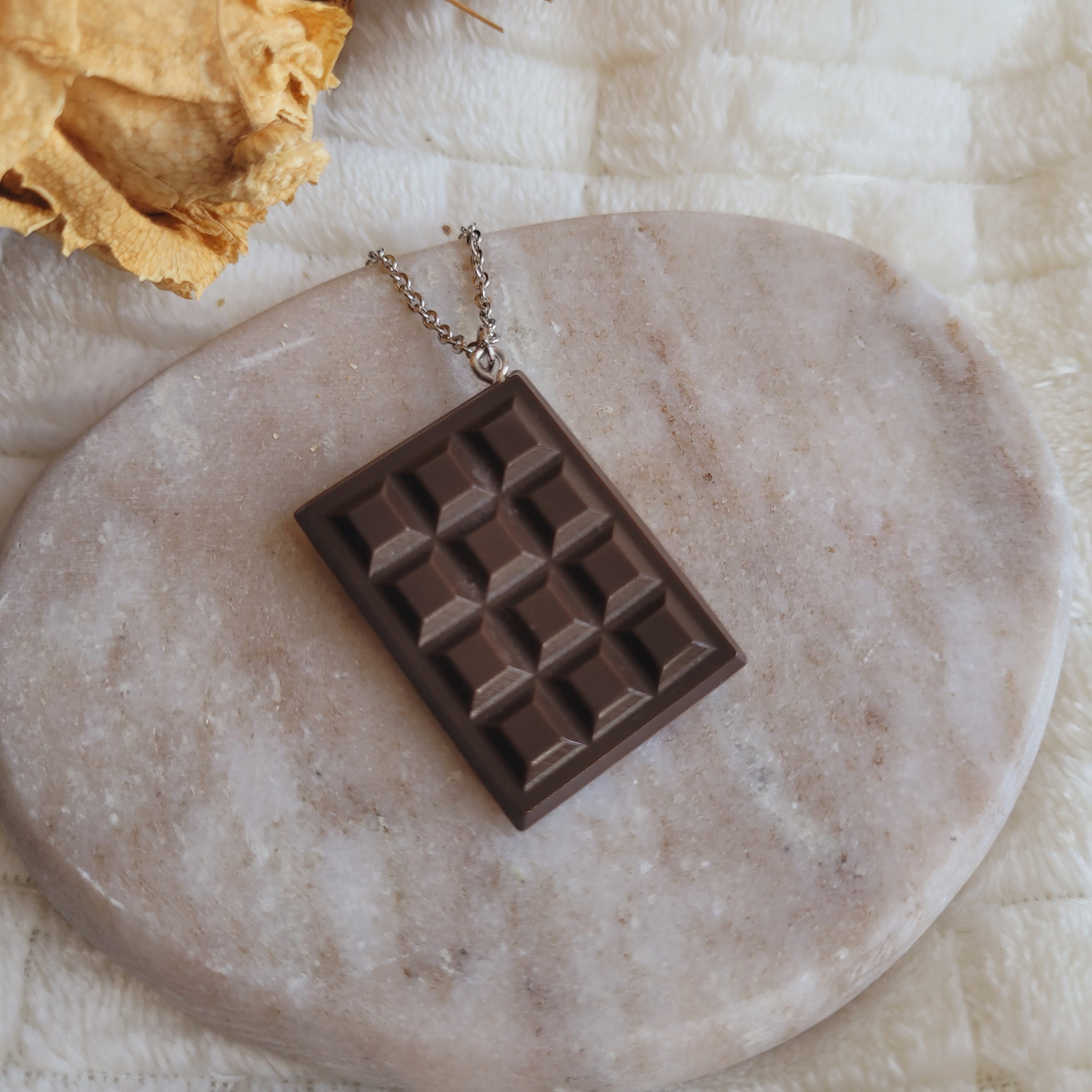Resin Dark Chocolate Bar Pendant. Sold Alone or With a Chain