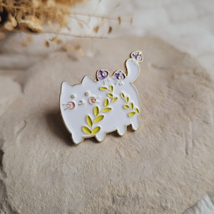 Anstecknadel mit geblümter Katze. Emaille-Anstecknadel. Anstecknadel mit Blumenmuster. Emaillierte Katzenbrosche. Emaillierte Katzennadel. Muttertagsgeschenk