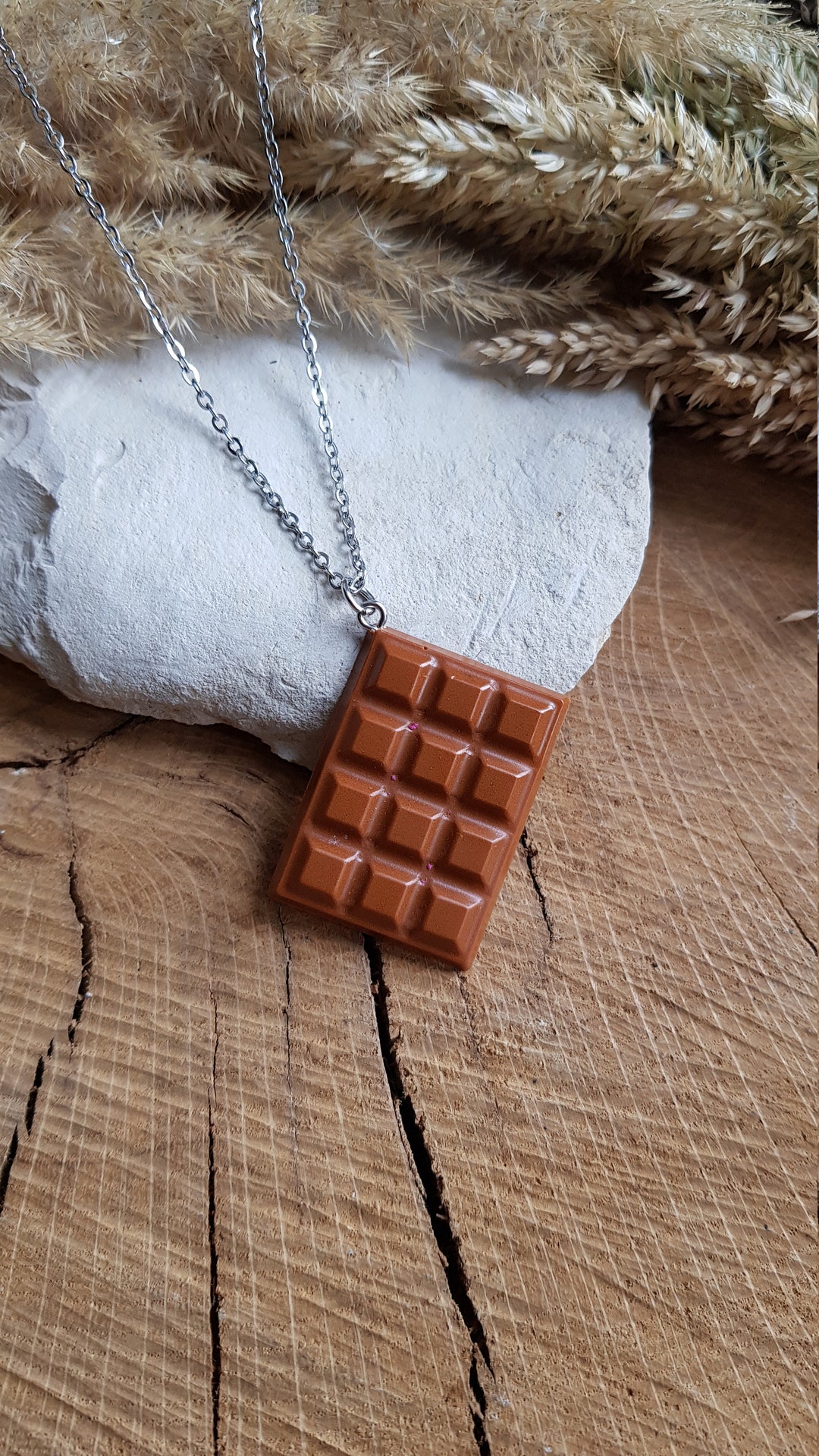 Dulcey Chocolate Bar Pendant in Resin. Sold Alone or With a Chain. Chocolate Bar Necklace