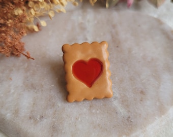 Mini strawberry heart cookie pin. Mini biscuit heart brooch. Resin cookie. Mother's Day gift