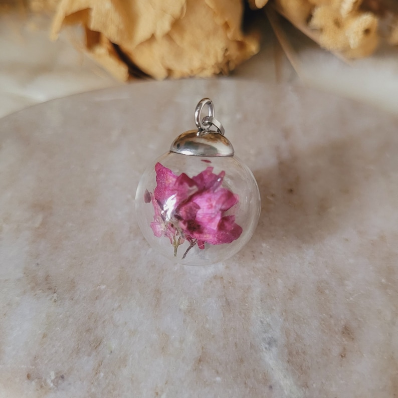 Glass Sphere Pendant With Dried Heuchera Flowers. Sold Alone or With a