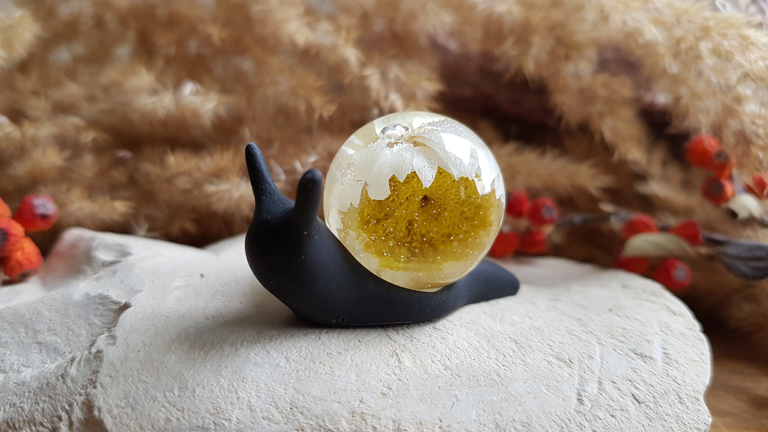 Calya. Escargot en Résine 4.8x2.5 cm. Immortelle d'australie. Décoration Fleurs Séchées. Cadeau Fête