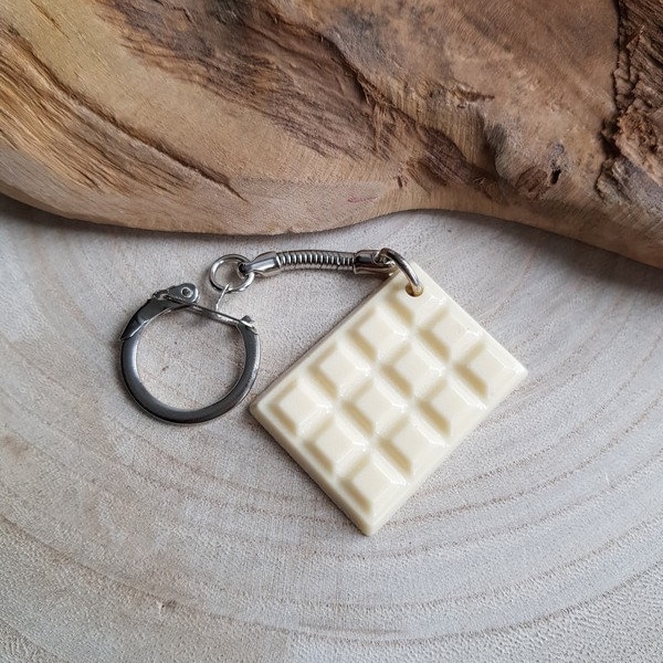 Porte-clé tablette de chocolat blanc en résine. Porte-clé chocolat. Porte-clé gourmand. Cadeau de Pâques Cadeau fête des mères