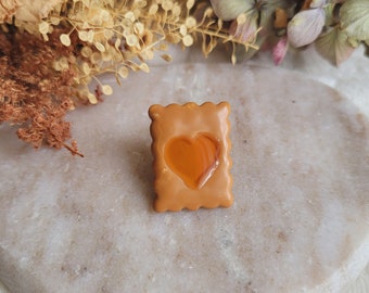 Mini apricot heart cookie pin. Mini biscuit heart brooch. Resin cookie. Mother's Day gift