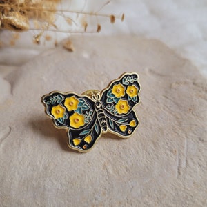 Flower butterfly pin. Enamel pin. Flower pin. Enamel butterfly brooch.